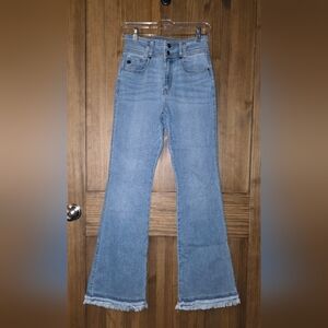 KanCan Light Blue High-Waist Flare Jeans with Frayed Hem